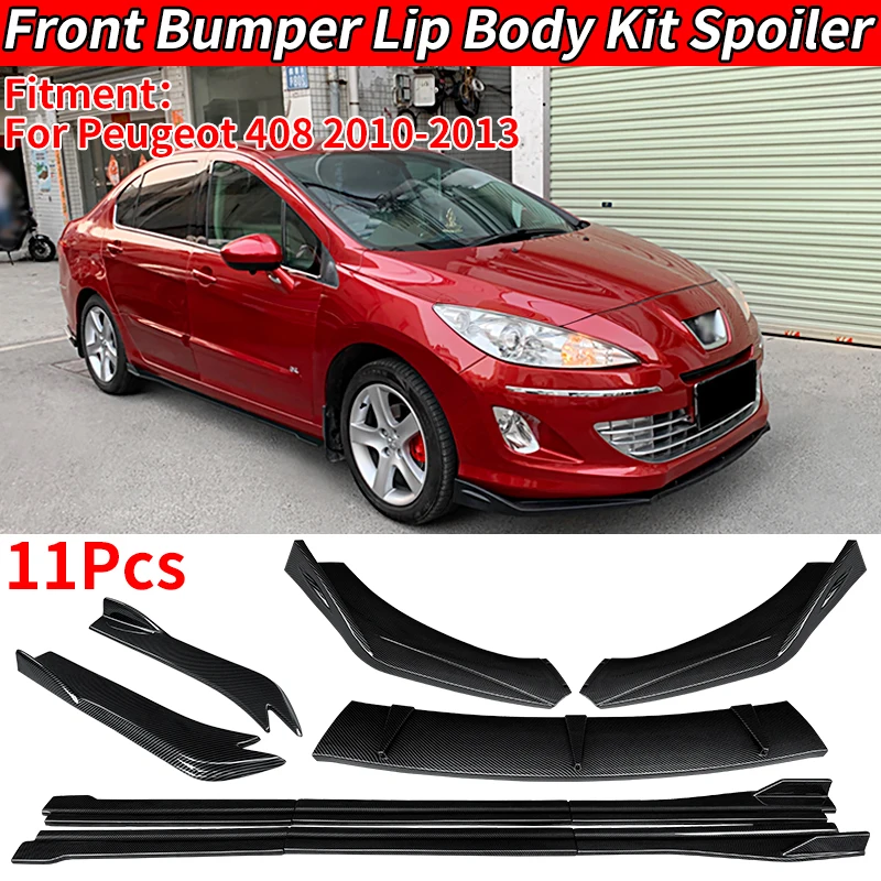 For Peugeot 408 2010-2013 Car Front Bumper Splitters Lip Body Kit Spoiler Side Skirts Extensions Rear Wrap Angle Decoration