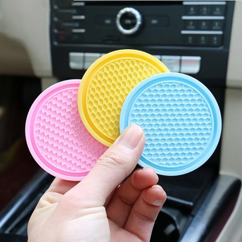 2pcs Non-slip Car Water Cup Pad Diamond Rhinestone Rubber Mat for Bottle Holder Coaster Auto Interior Anti-skid Cup Holders 7cm