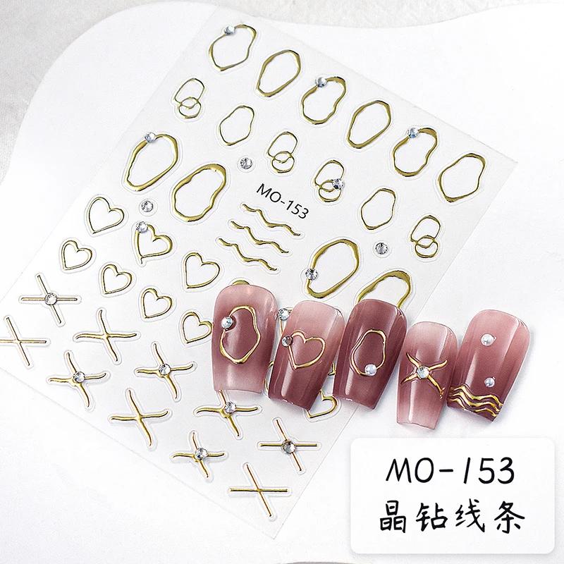 5d Embossed Nail Art Stickers Irregular Gold Lines Designs Diamonds Adhesive Sliders Decals Decorations For Nail Tips Manicures