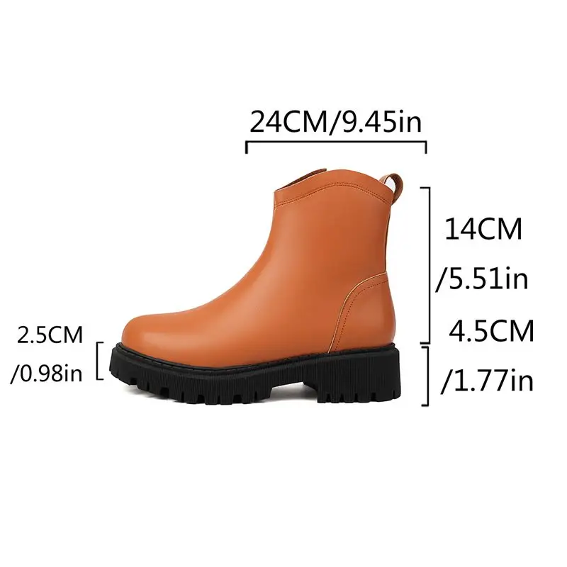 ORCHALISA Brand Women Ankle Boots Round Toe Chunky Heels 4.5cm Platform 2.5cm Zipper Big Size 44 45 Winter Daily Female Booties