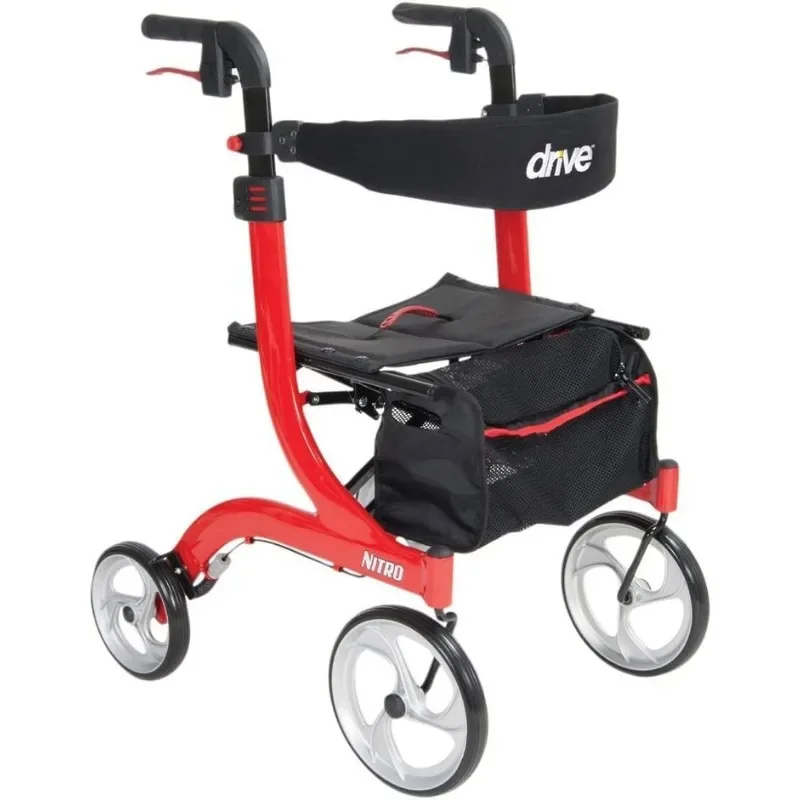 RTL10266 Nitro Euro-Style 4-Wheel Rollator Walker With Seat, Red