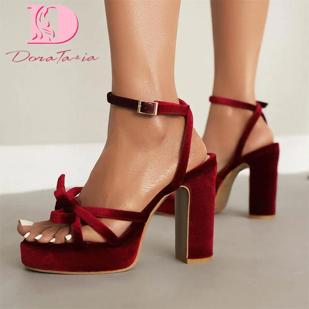 

Big Size 43 Brand New Ladies Solid Thick High Heels Sandals Fashion Bow Platform Summer Sandals Women Party Wedding Shoes Woman