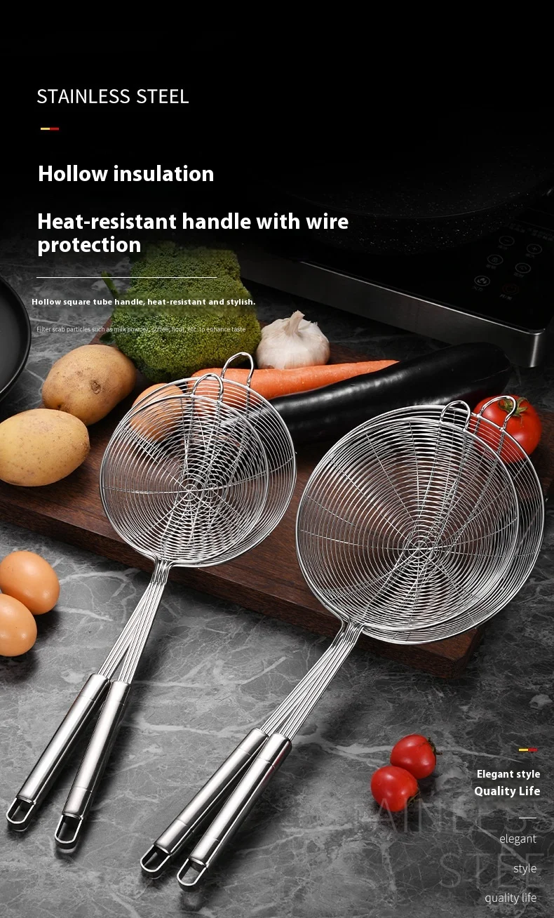 

Stainless Steel Square Handle Four-Line Mesh Double Hook Ladle for Hot Pot Dumpling And Noodle Retrieval Oil Fried Strainer
