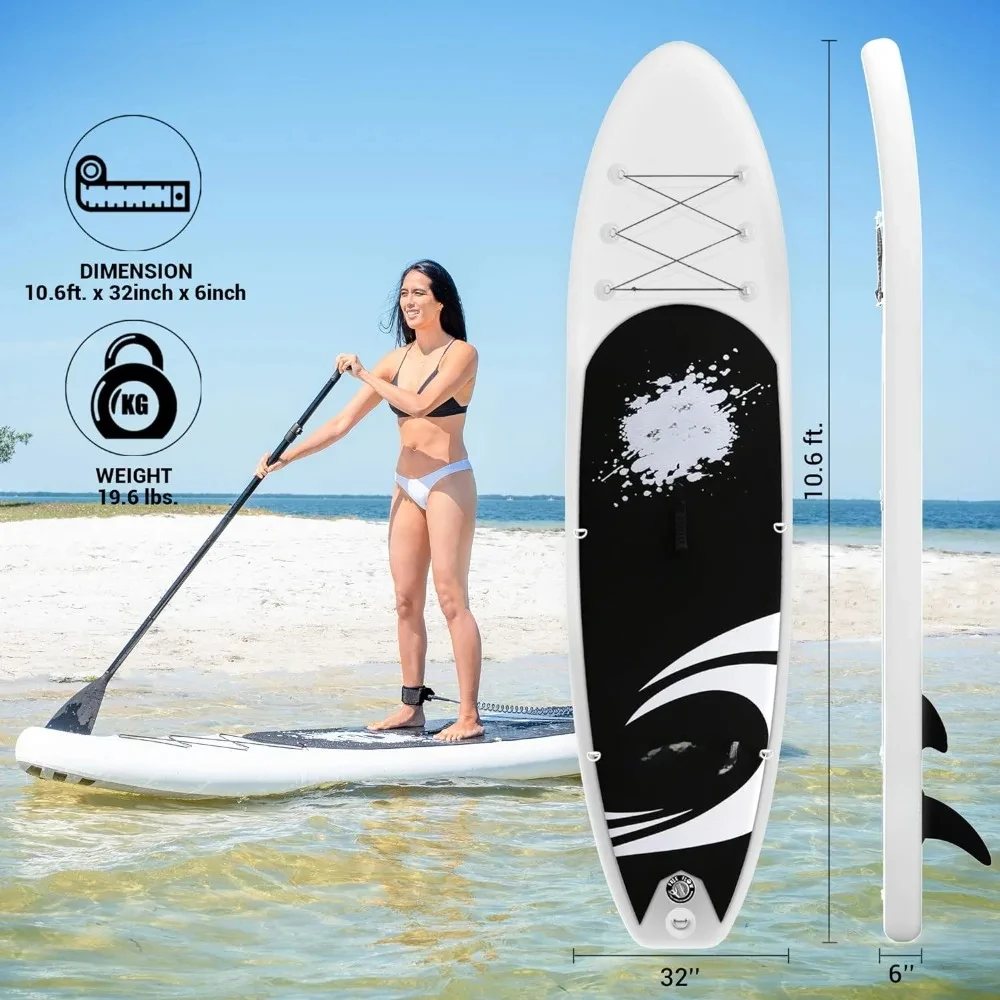 Inflatable Stand Up Paddle Board (6 Inches Thick) With Premium SUP Accessories & Carry Bag | Wide Stance Surfboard Surf Control