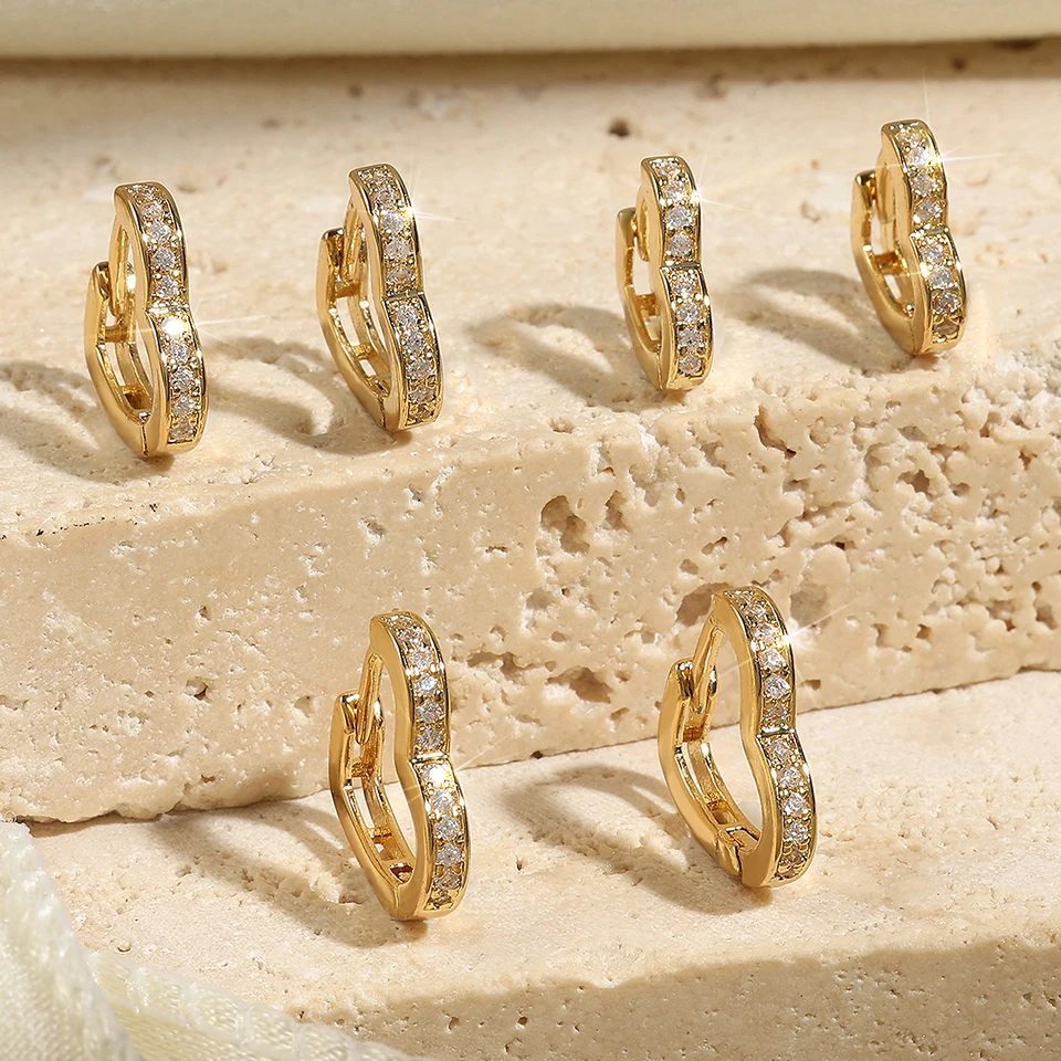 Small Heart Hoop Earrings Women Luxury Micro Paved CZ Crystal Earrings Gold-Color Girls Fashion Party Jewelry Gifts