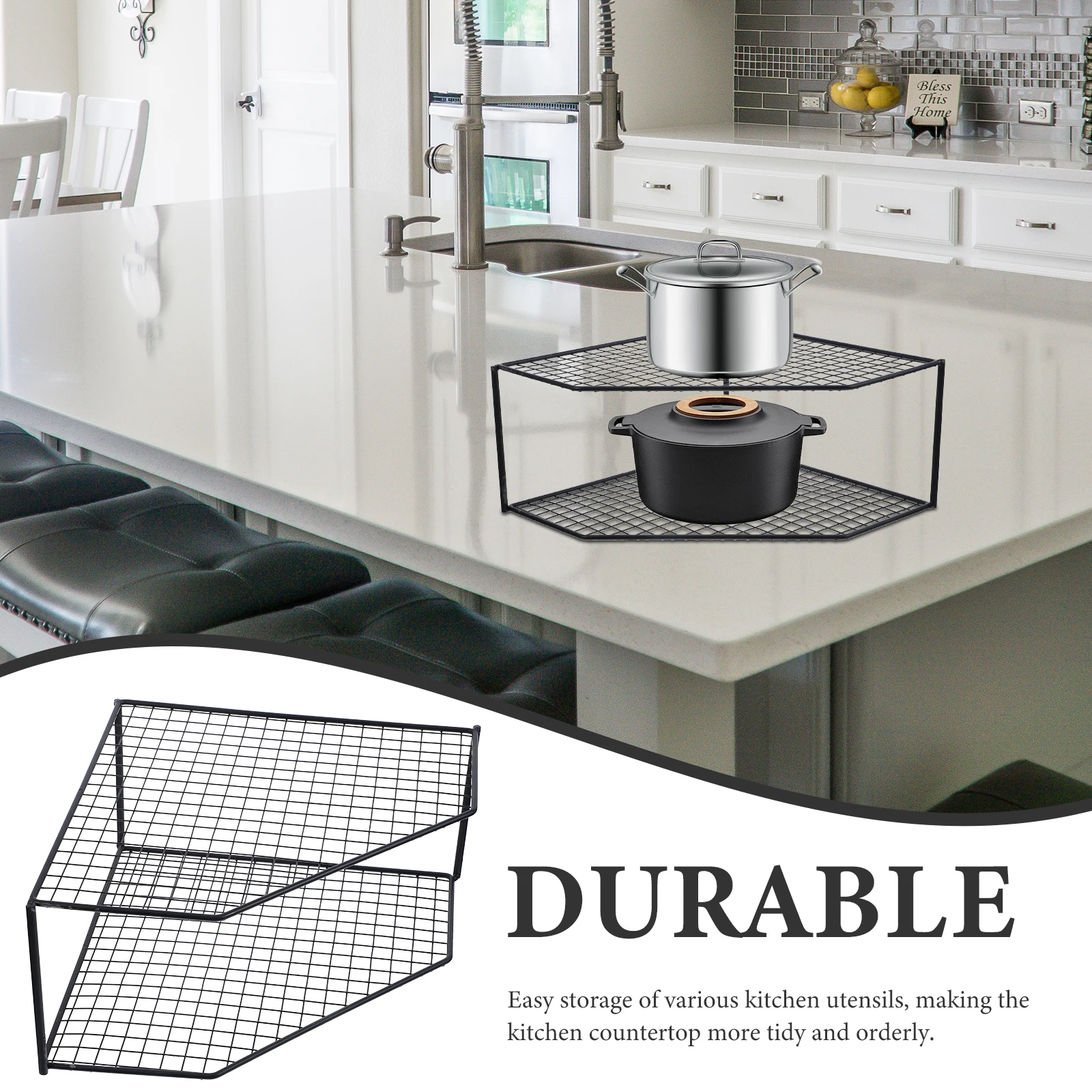 

Two-Layer Kitchen Pot Storage Rack Corner Pan Organizer Multi-Function Household Pot Rack Tiered Shelf Kitchen