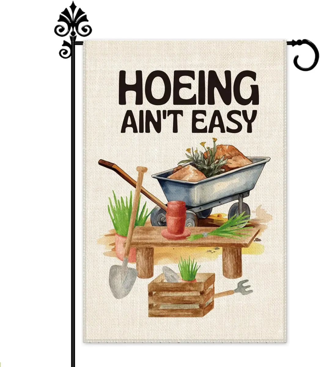 Hafhue Hoeing Aint Easy Welcome Garden Flag, Funny Yard Flag for Patio Lawn Home Outdoor Farmhouse Decorations, 12x18 In Waterpr