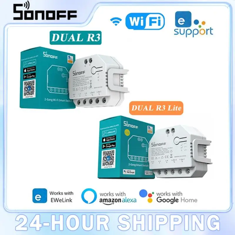 

SONOFF DUALR3/R3 Lite DIY WiFi Smart Switch 2-бандовый двойной релейный модуль с управлением измерением мощности через EWeLink Alexa Google Home