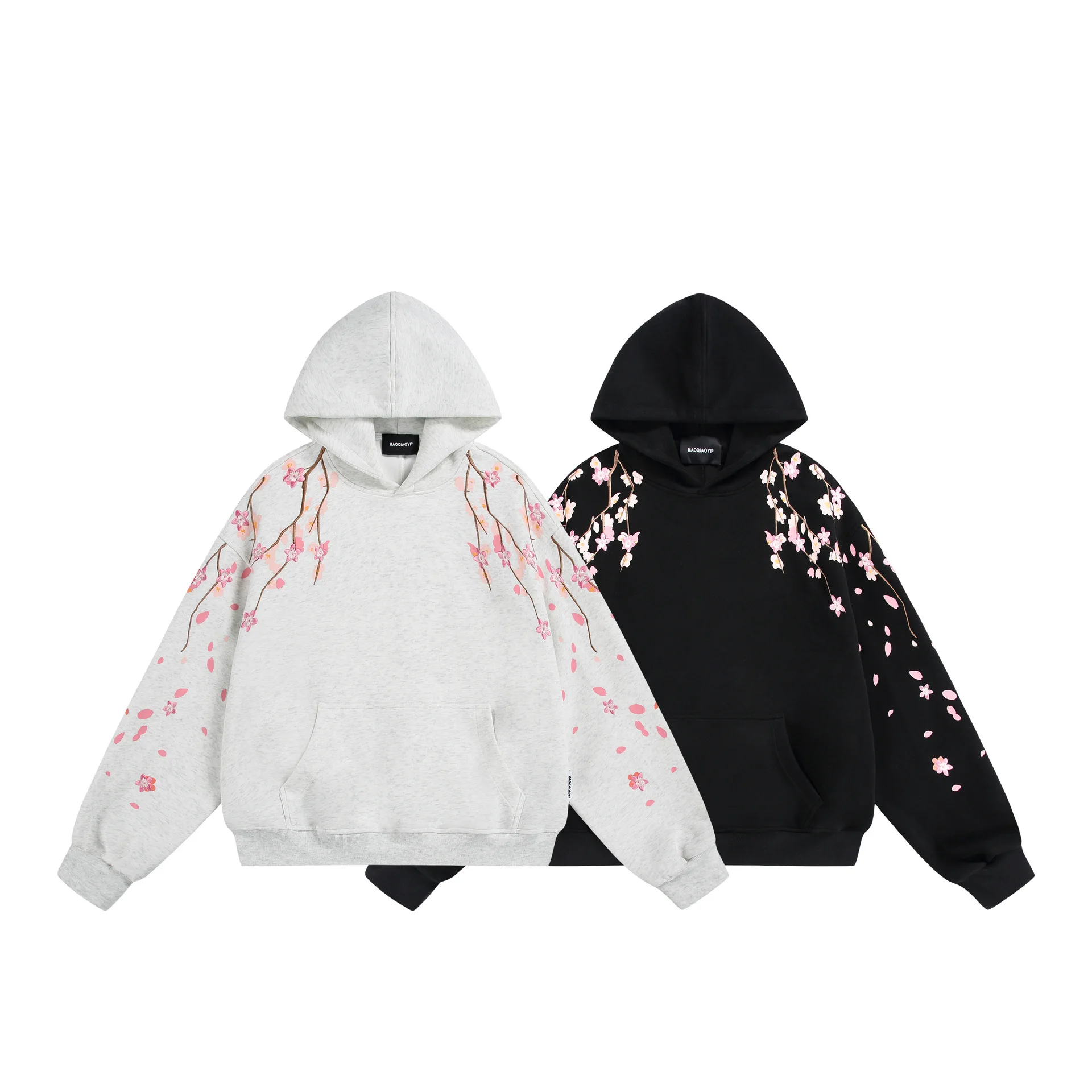 

New Retro Hoodie Casual Loose Zip-Up Hooded Sweatshirt Cherry Blossom Y2K Casual Streetwear Couple Style