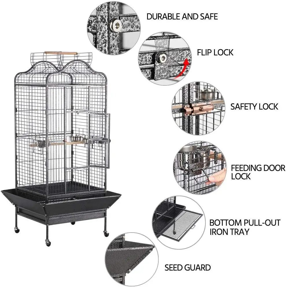 Extra Large Parrot Bird Cage Mini Macaw Cockatoo Cockatiels African Grey Bird Cage with Open Play Top