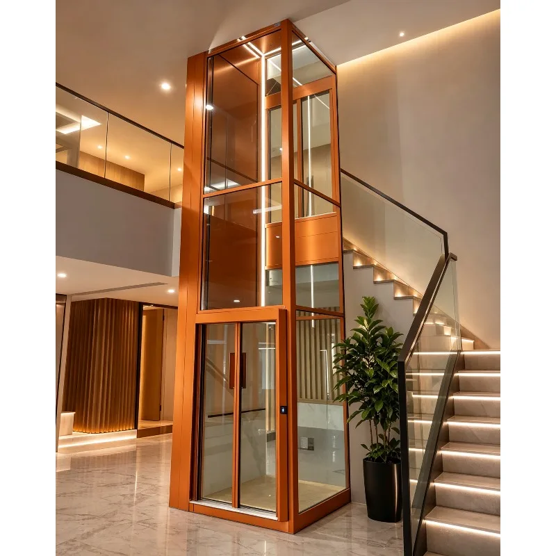 Glass Panoramic Elevator 2-6 Floors Residential Home Lift 450kg Passenger House Elevator 4 Story Building External Elevator