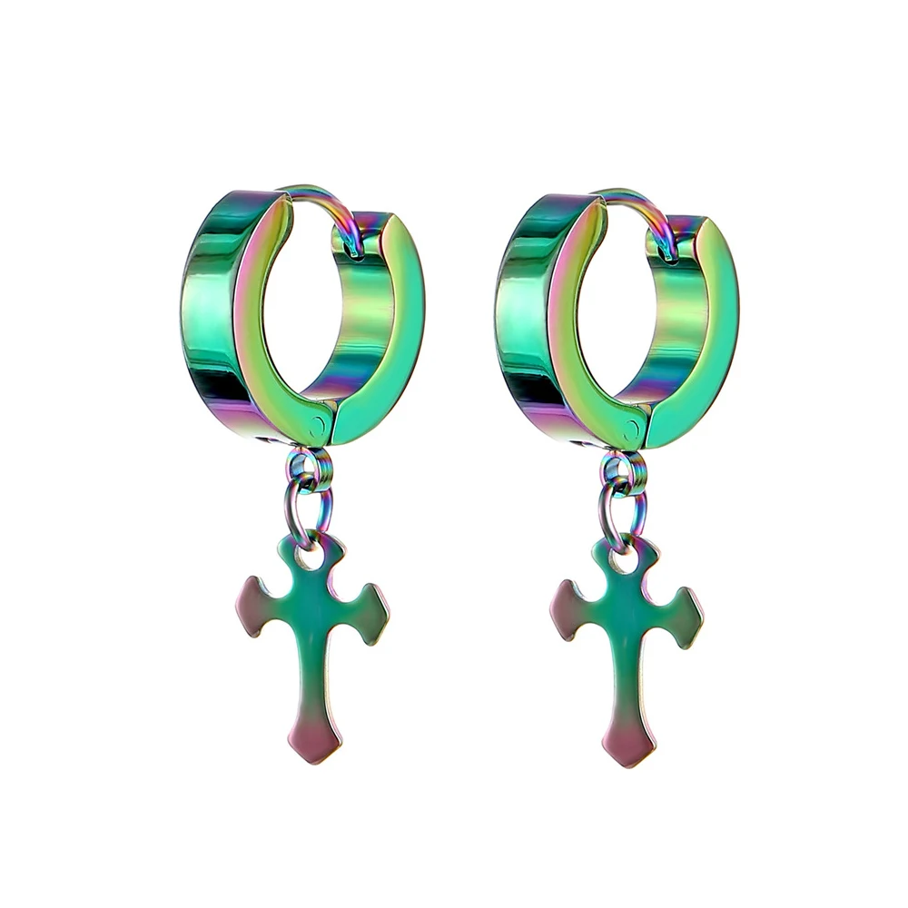 Fashion Cool Colorful Small Stud Earrings for Women Men Piercing Stainless Steel Circle Hoop Earrings Punk Girl Dangle Earrings