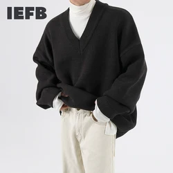 IEFB /men's wear autumn winter V-neck sweater fashionable loose style knitted tops thickened loose vintage clothes male 9Y3277