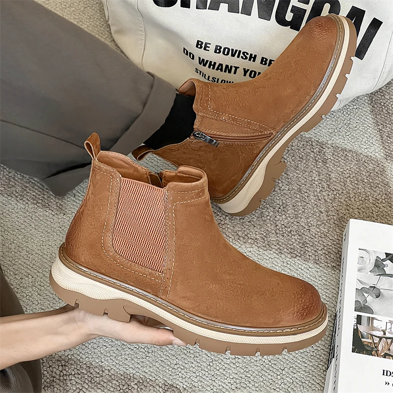 2024 New Fashion Trends Mens Side Zipper Chelsea Boots Genuine Leather Ankle Boots Slip-on Man Business Shoes Cowhide Boots