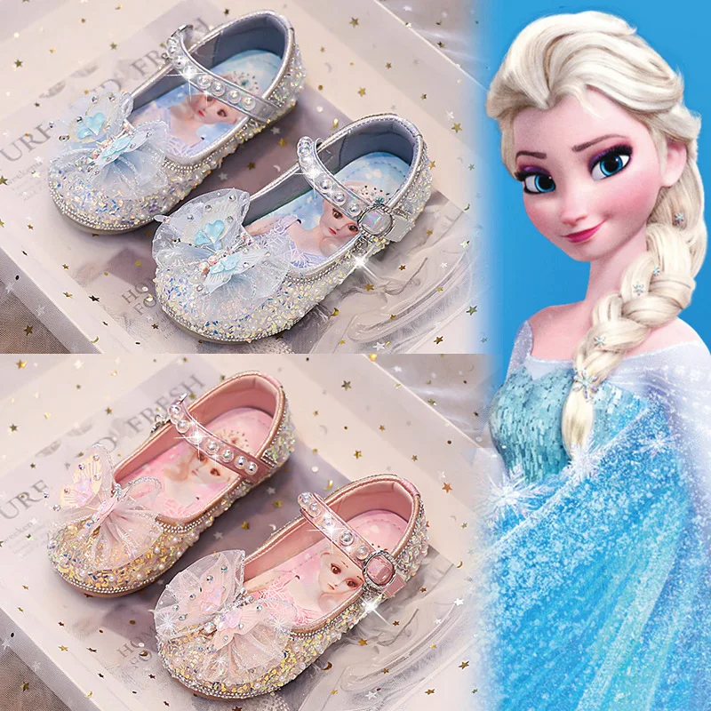 

Kids'Casual Shoes Elsa Princess Frozen PU Leather Spring Autumn Shoes For Girls Sequin Bow Breathable Sliver Pink Size 21-30