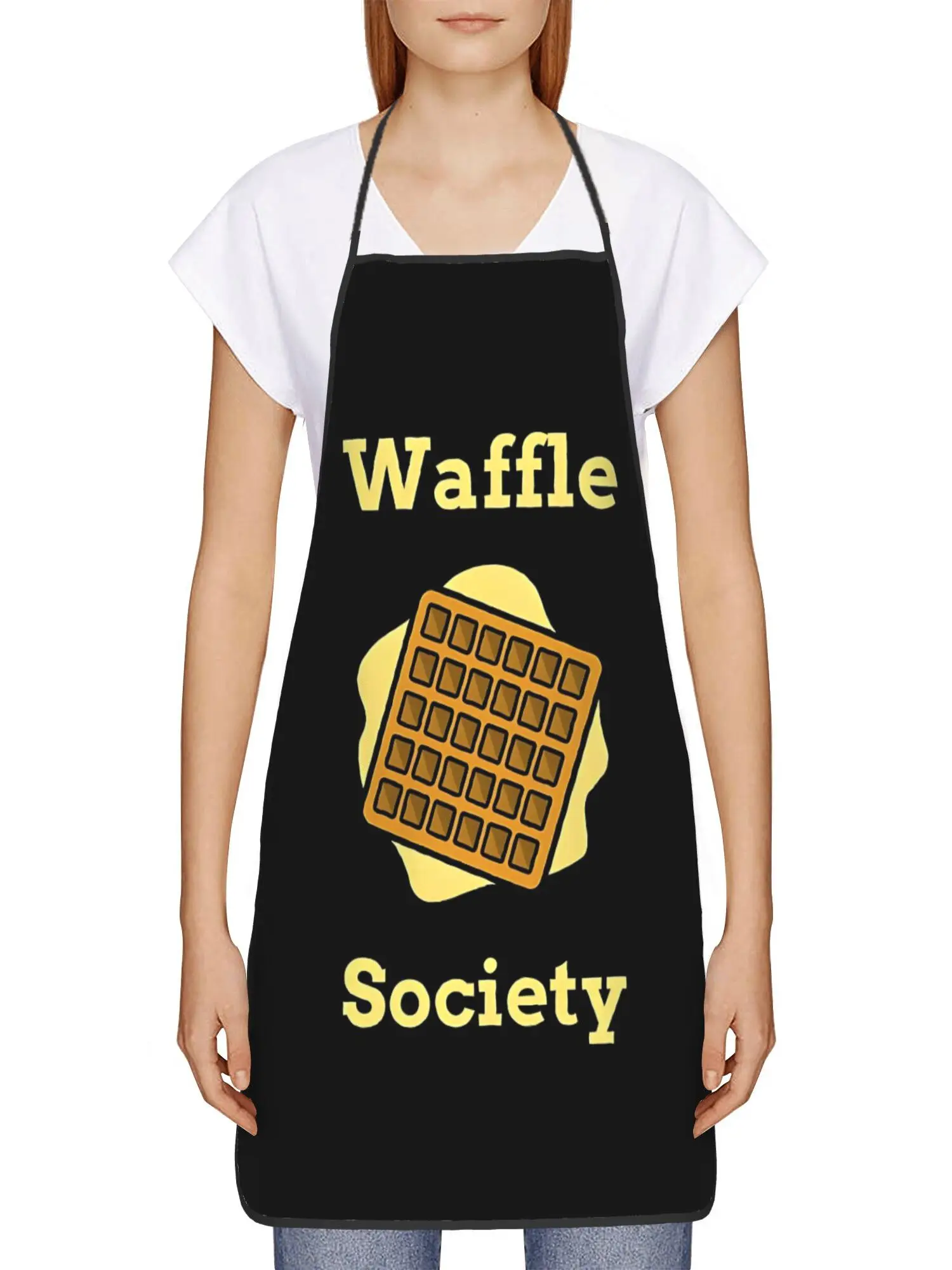 Waffle Society Kitchen Apron - Funny Food Quote Graphic Linen Look Chef Bib for Men Women Cooking Baking Gift Decor