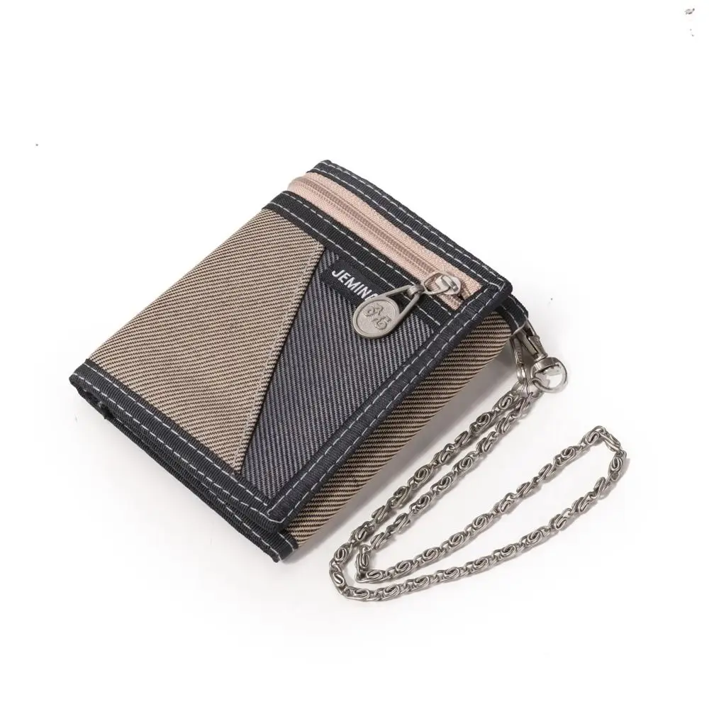 

Fashion Canvas Fabric Men Wallets Zipper Multi-card Slots Coin Purse with Chain Cards ID Holder Men