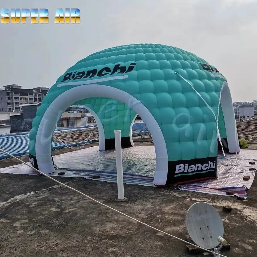 Customized beautiful outdoor sky blue inflatable dome tent with four doors for events