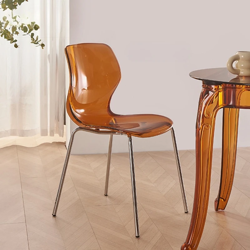 Scandinavian Acrylic Dining Chair Metal Legs Balcony Seat Minimalist Backrest Restaurant Chair Space-Saving Home Kitchen Chairs view 2