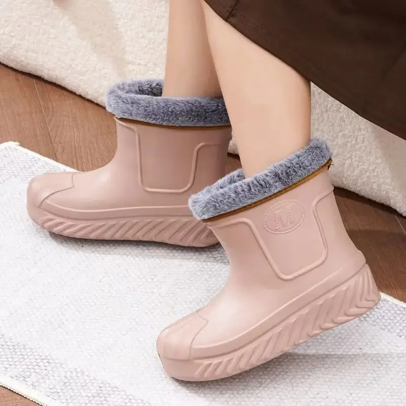 New High Top Waterproof Cotton Shoes for Women Plus Velvet Warm Waterproof Cotton Boots Rain Boots Botas Altas Plataforma Mujer