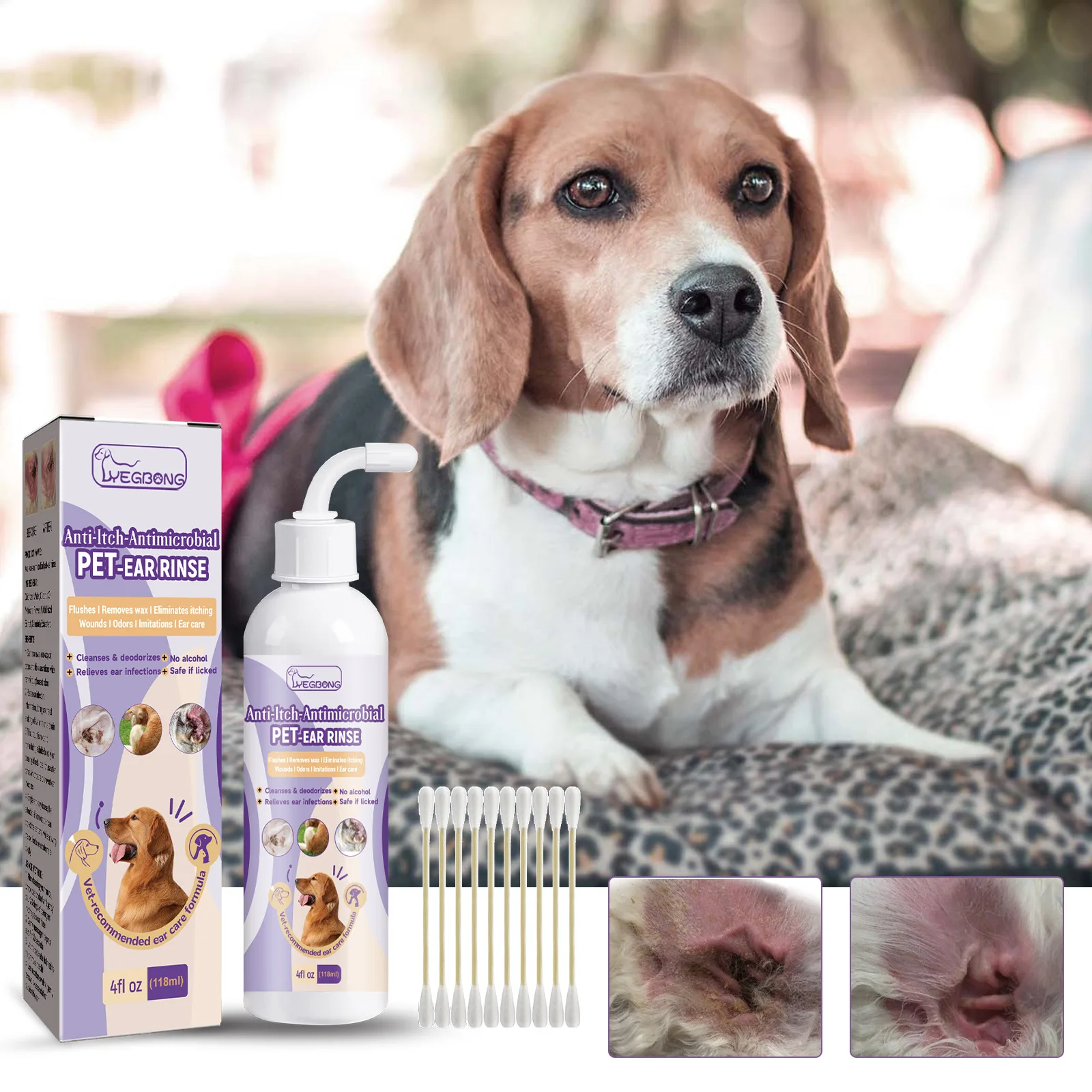 Pet ear cleaning solution cats and dogs relieve ear odor, clean earwax and wash ear drops.