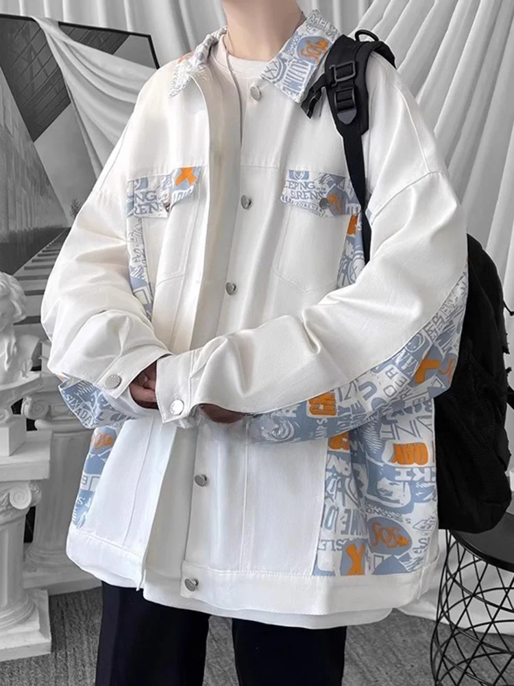 

Повседневная мужская куртка в стиле пэчворк, осенняя модная молодежная верхняя одежда больших размеров в стиле барокко, ветрозащитное пальто с длинными рукавами