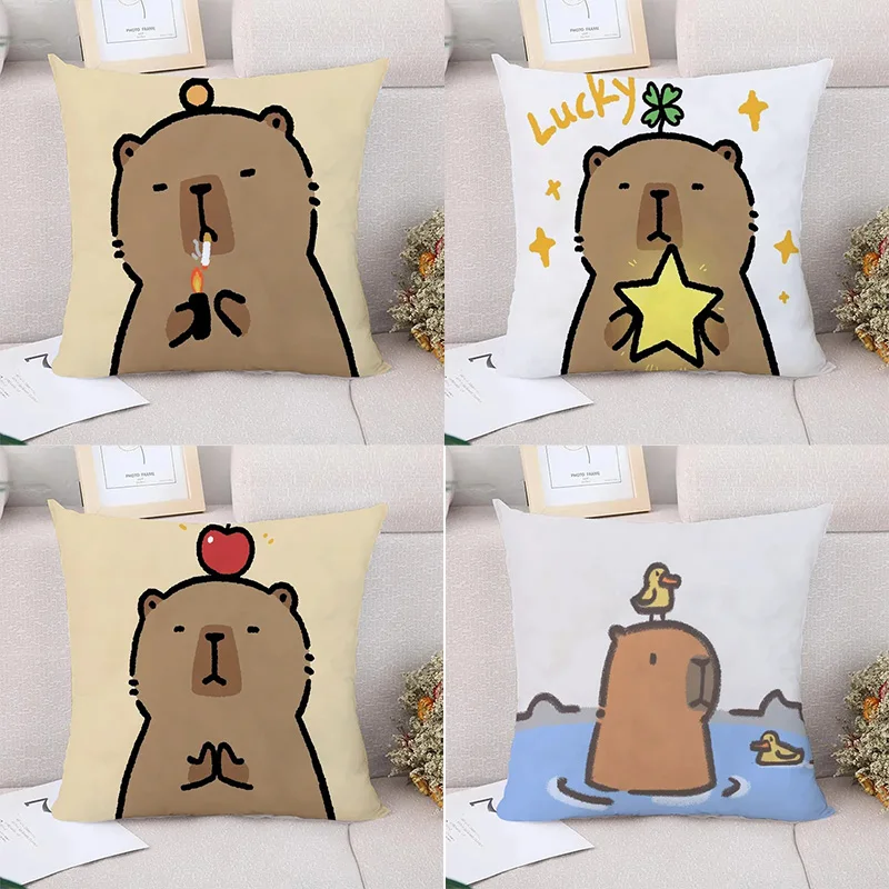 Cartoon Capybara Decorative Pillowcase Living Room Office Home Pillowcase Car Ornaments