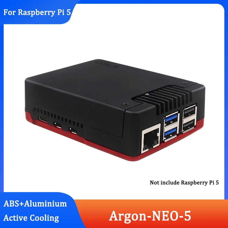 

Аргон Нео 5 для Raspberry Pi 5, алюминиевое ABS быстрое охлаждение, черный, красный цвет, с 30 мм ШИМ-вентилятором для Raspberry Pi 5 RPi 5