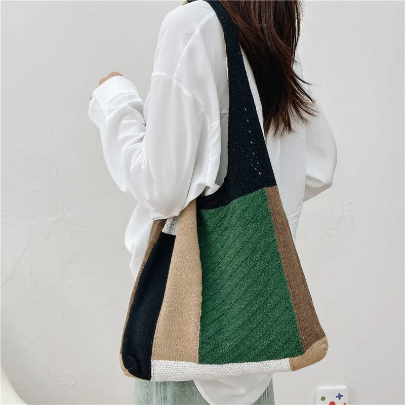 Bags for Women 2023 Autumn New Fashionable Striped Retro Mori Concave Shoulder Bag Casual Simple Knitting Bags for Women