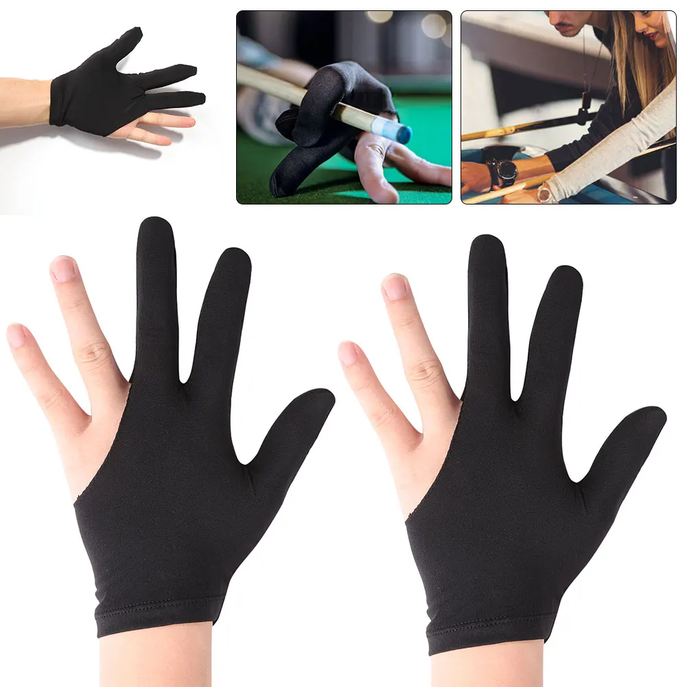 

2Pcs 3-Finger Open Snooker Billiard Gloves Left/Right Universal (Black)