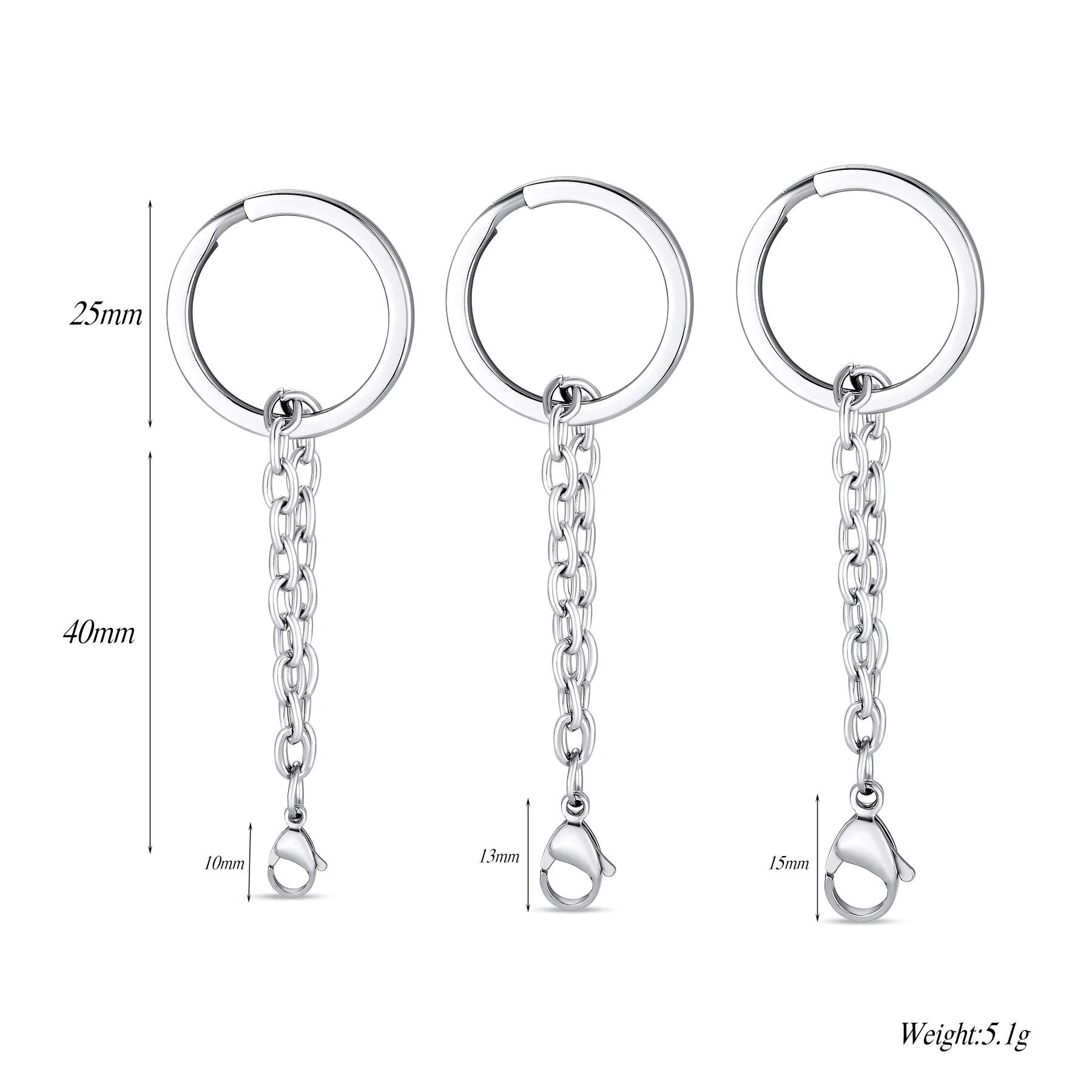 10pcs Key Ring Key Stainless Steel Waterproof 25mm Round Split with Chain Lobster Clasp DIY Key Chains Keyrings Wholesale
