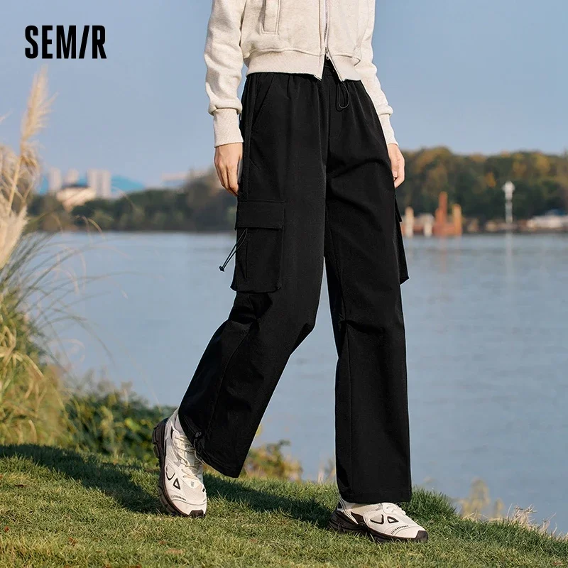 

Semir Casual Pants Women Drawstring Cargo Pants Sweet Cool Trendy Simple Cool Textured Fashion Wide-Leg Pants