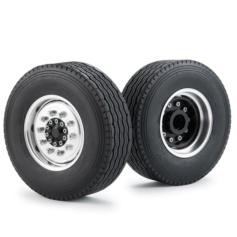 TRINOOD 6x6 Wheels Tires Complete Set Metal Front Rear Wheel Hub & Rubber Tyre for 1/14 Tamiya Truck RC Tractor Cargo Car Parts