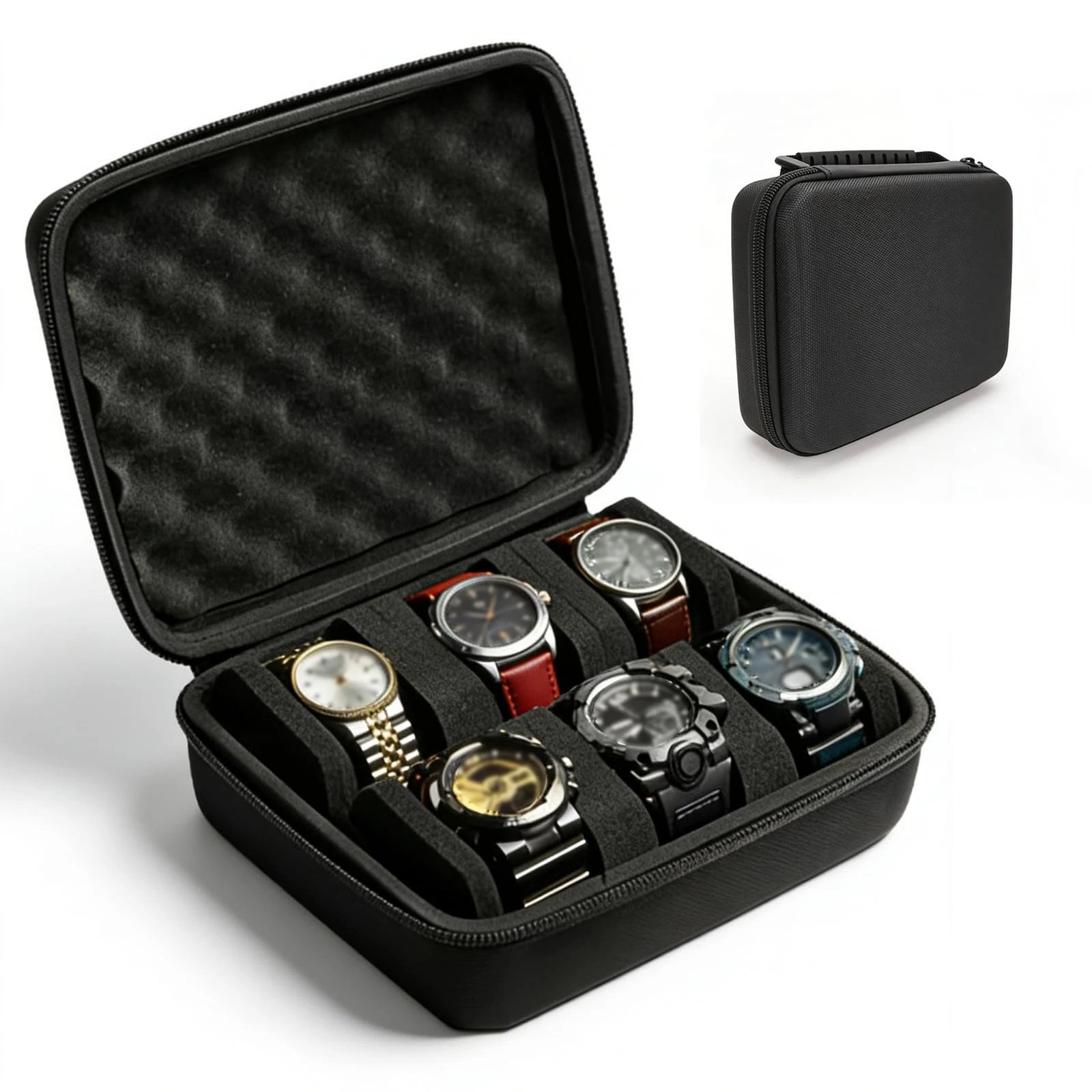 Hard Shell Watch Cases,6-Slot Watch Storage Organizer, Travel Watch Cases for Men and Women, Portable Display & Protection Box