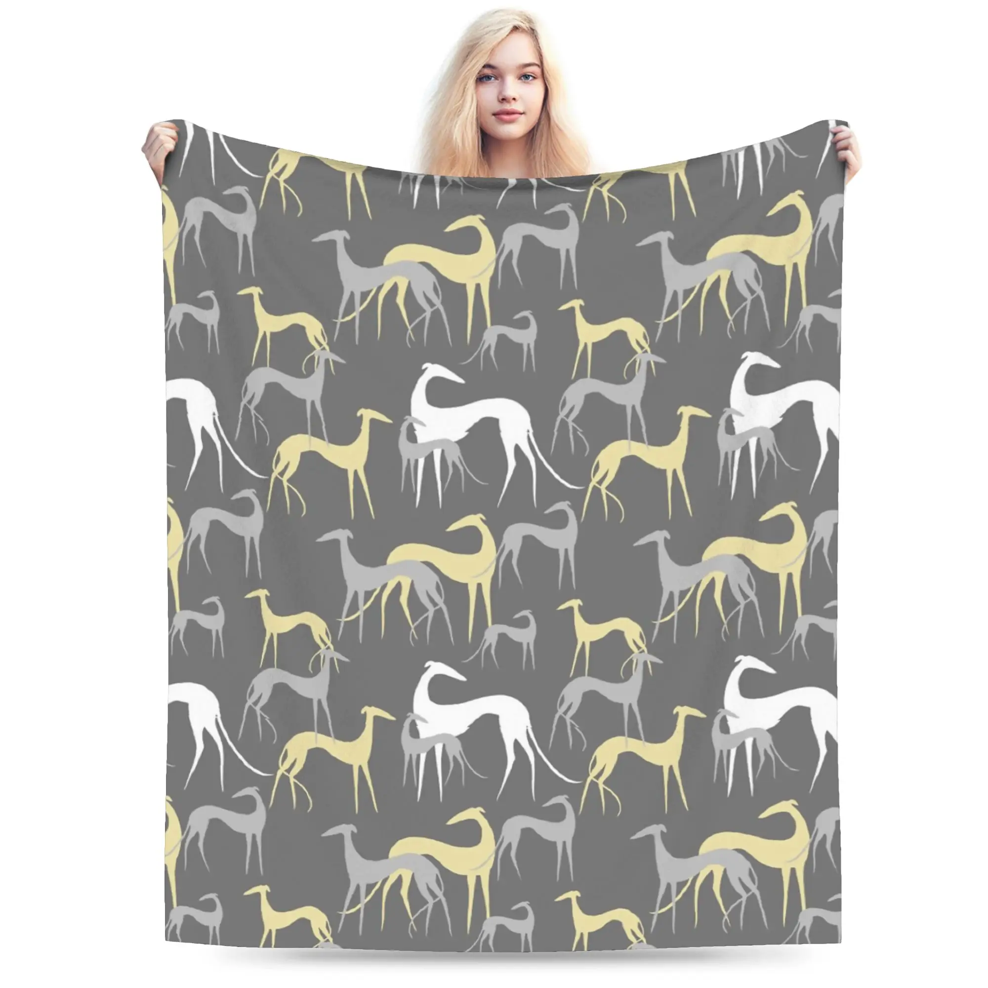 Sighthounds Flannel Blanket Greyhound Whippet Dog Custom Throw Blanket for Home 150*125cm Plush Thin Quilt