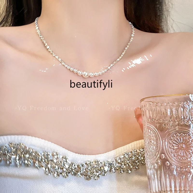 

Small Pieces of Silver Strong Light Pearl Necklace Light Luxury Minority All-Match Clavicle Chain Elegant High Sense Necklace