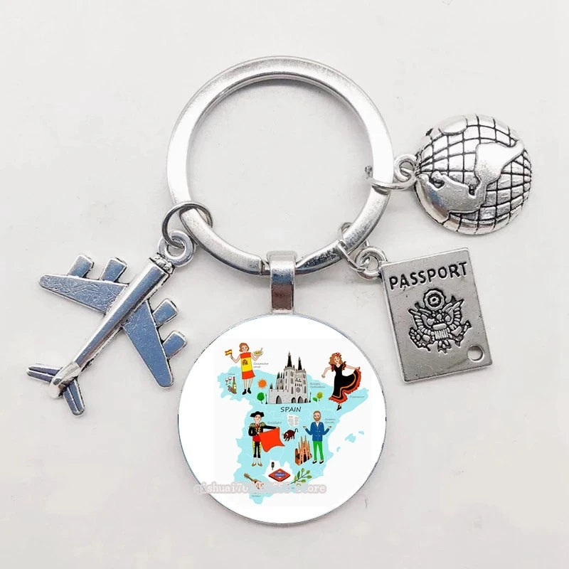 New Style 25mm Handmade Spanish Cartoon Map Fashion Keychain, Jewelry Exquisite Gift Keyring