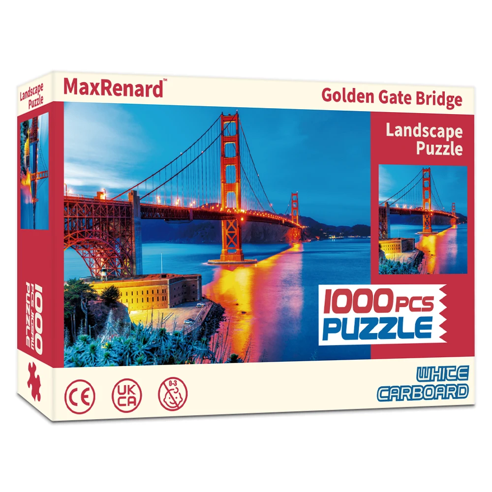 MaxRenard Game 1000 Pieces Jigsaw Puzzles World Famous Lanscape Golden Gate Biridge with Glue Sheets Art Collection Toy