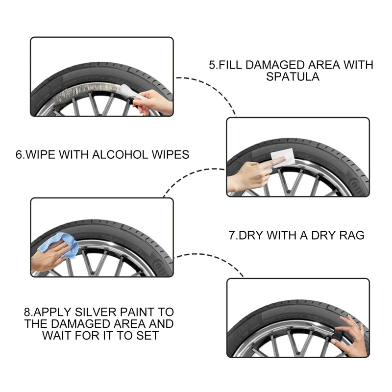 Samochód motocykl uniwersalny DIY Alloy piasta koła Scratch usuń zestaw naprawczy srebrny polski farba do aluminium, żelazo stalowe koła