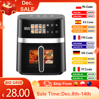 Patbrela 5.5L Air Fryer 8-in-1 Electric Hot Oven with Digital LED Screen Visible Window Max 200°C 1350W New Black Non-fat fryer