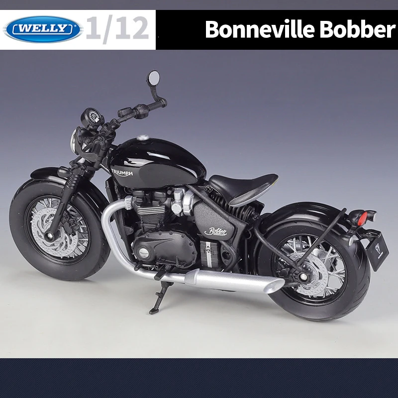 WELLY 1/12 Triumph Bonneville Bobber Simulation Alloy Motorcycle Model Shock Absorbers Collection Toy Car Gift