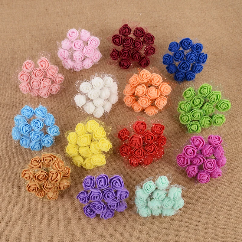 144/288pcs Mini Colorful PE Rose Foam Flower Bouquet For Home Christmas Wedding Handicraft Festival Decor DIY Wreath Accessories