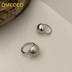 QMCOCO Silver Color Simple Rings Creative Design Round Ball Trendy Punk Wide Rings Womna  Fashion Birthday Party Jewelry Gifts