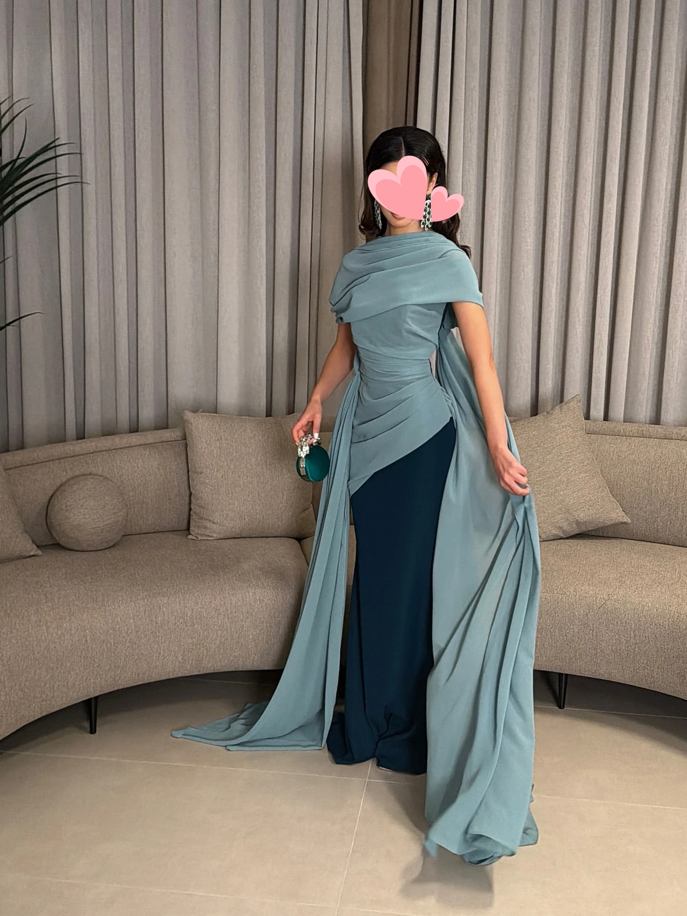 

Other Shore Elegant Vintage Sweet Blue Chiffon Cape Ruffle New Customized Formal Occasion Prom Dress Evening Party Gowns