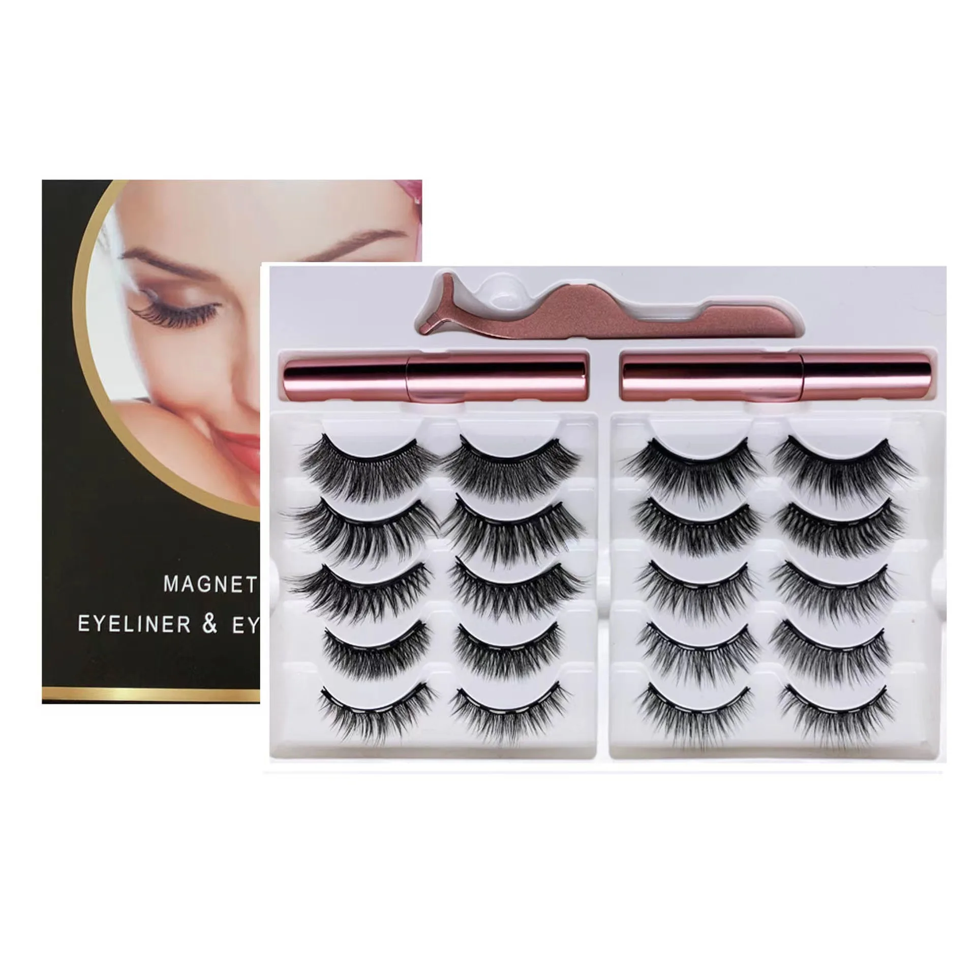 Magnetic eyeliner 10 pairs, magnetic eyelashes set 3D magnet eyelash magnetic lashes wholesale reusable eye lashes