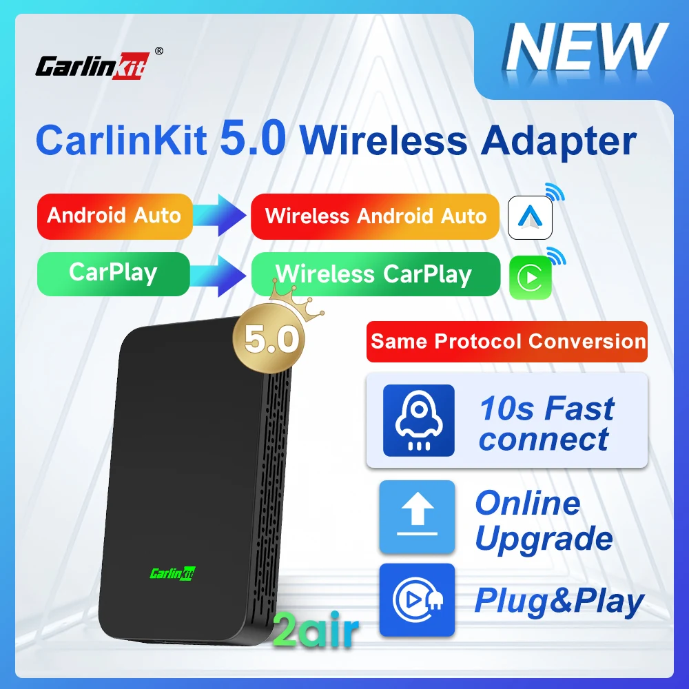 2air CarlinKit 5.0 Wireless CarPlay Wireless Android Auto Box 2.4G & 5.8Ghz WiFi BT Auto Connect Plug&Play For Wired AA CP Cars