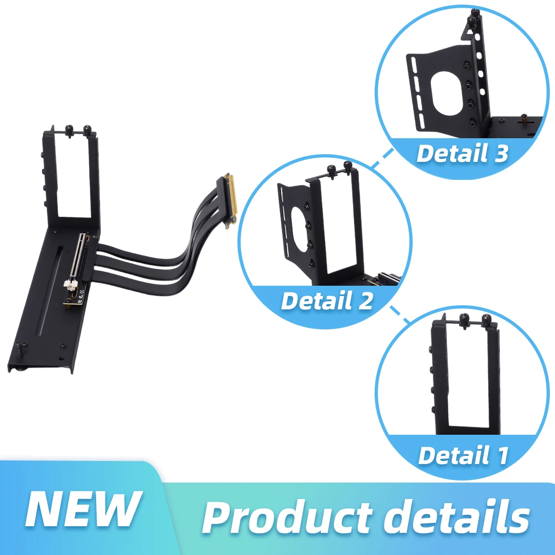 PCIE 5.0 X16 Graphics Card Extension Riser Cable 90 Degree Adapter 32GT/s GPU Support Bracket Anti Sag Vertical Mount for AI