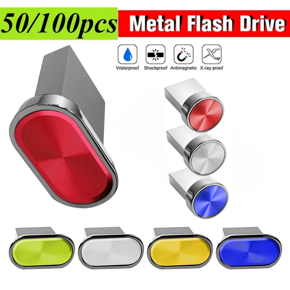 

50/100 шт., высокоскоростной флэш-накопитель USB 4 ГБ, 8 ГБ, 64 ГБ, мини-металлическая кнопка, водонепроницаемый флэш-накопитель, внешнее хранилище