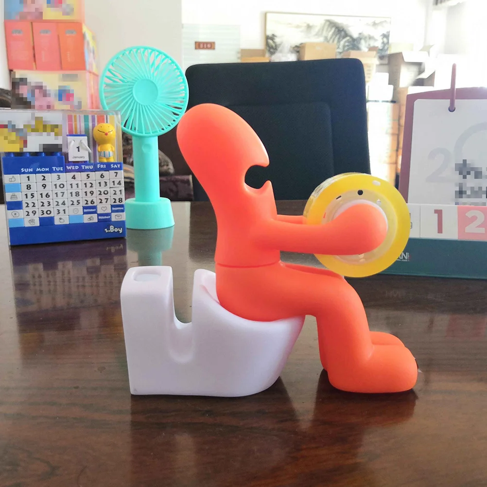 

Orange Toilet-Shaped Tape Dispenser Creative Stationery Masking Tape Cutter With Pen Holder Memo Slot Magnetic Body For