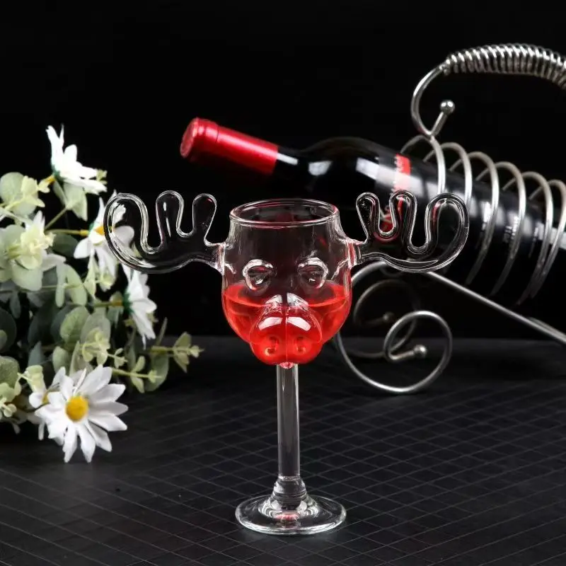 

Creative Deer Horn Glass Cup with Pig Nose, Reindeer Wine Glass,Whiskey Glass, Milk Coffee Mug, Christmas Gift, Drinking Glasses